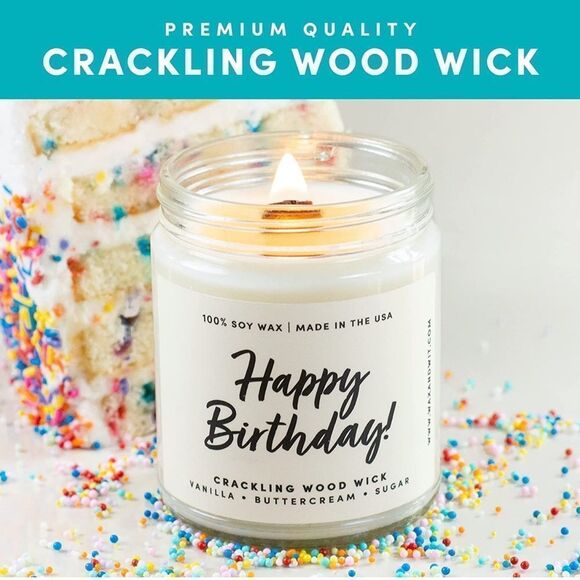 NWT Wool + Pepper Co. HAPPY BIRTHDAY Soy Wood Wick Candle - Picture 3 of 5